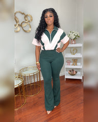 New Mood Jumpsuit (Hunter Green/Powder Blush)