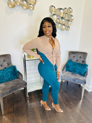 “Glow Up Girl" Teal/Taupe Jumpsuit