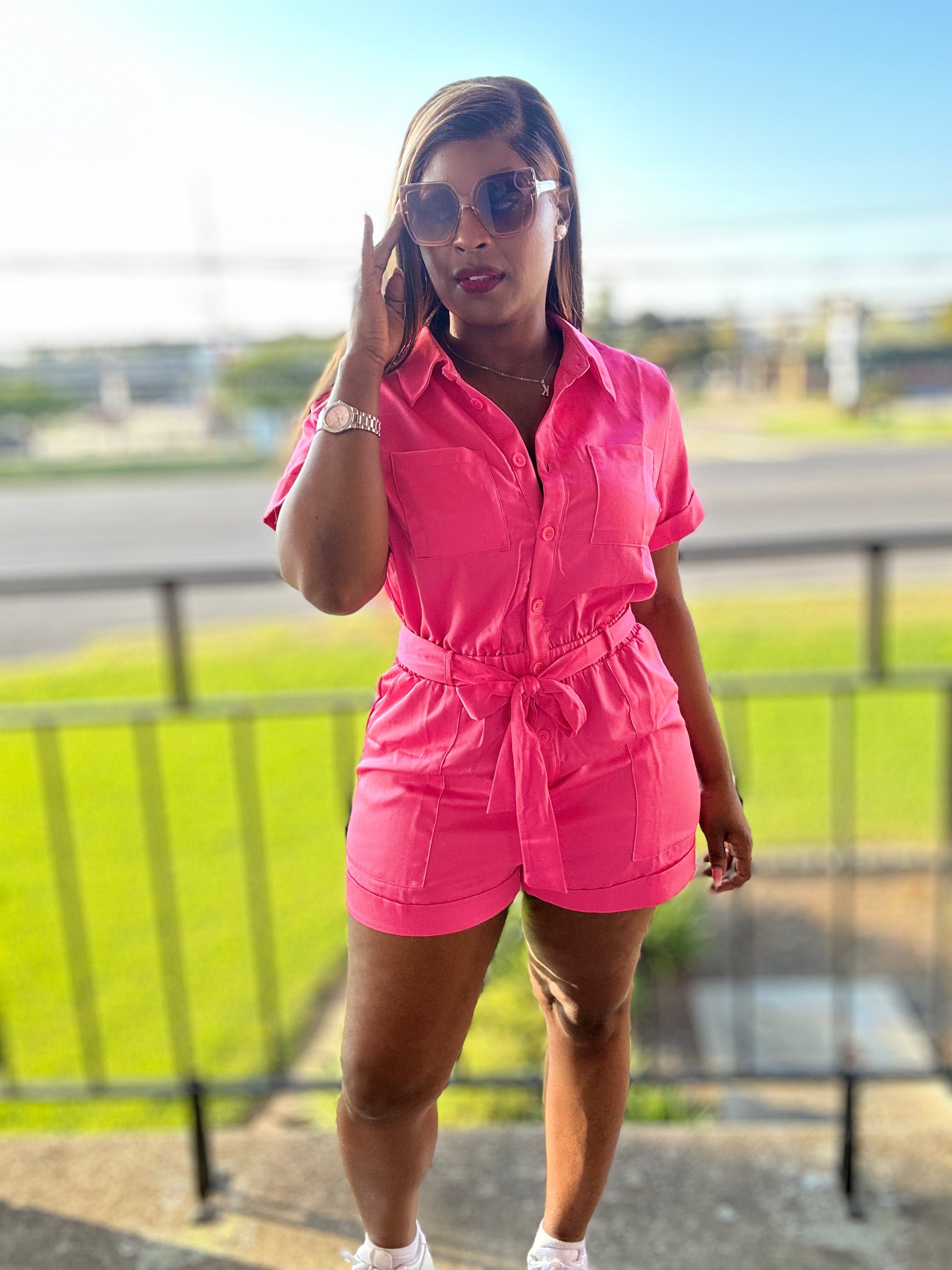 Bright on Point Romper (Pink)