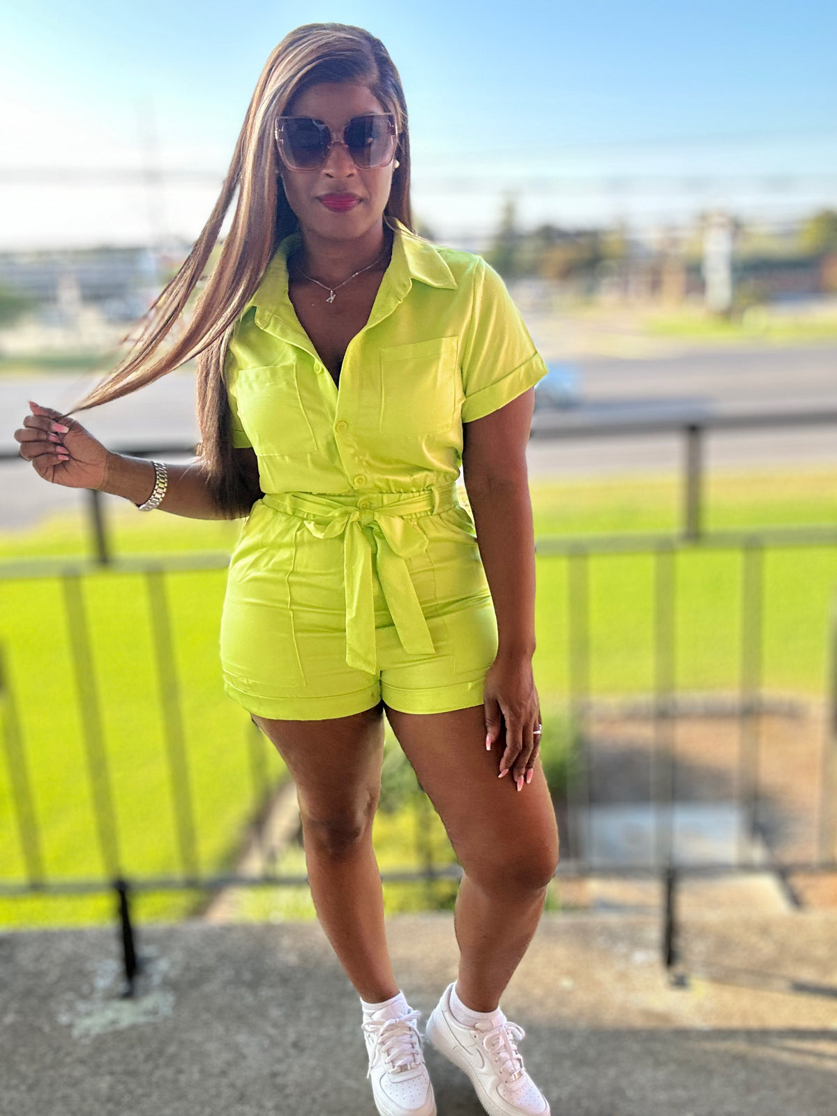 Bright on Point Romper (Lime)