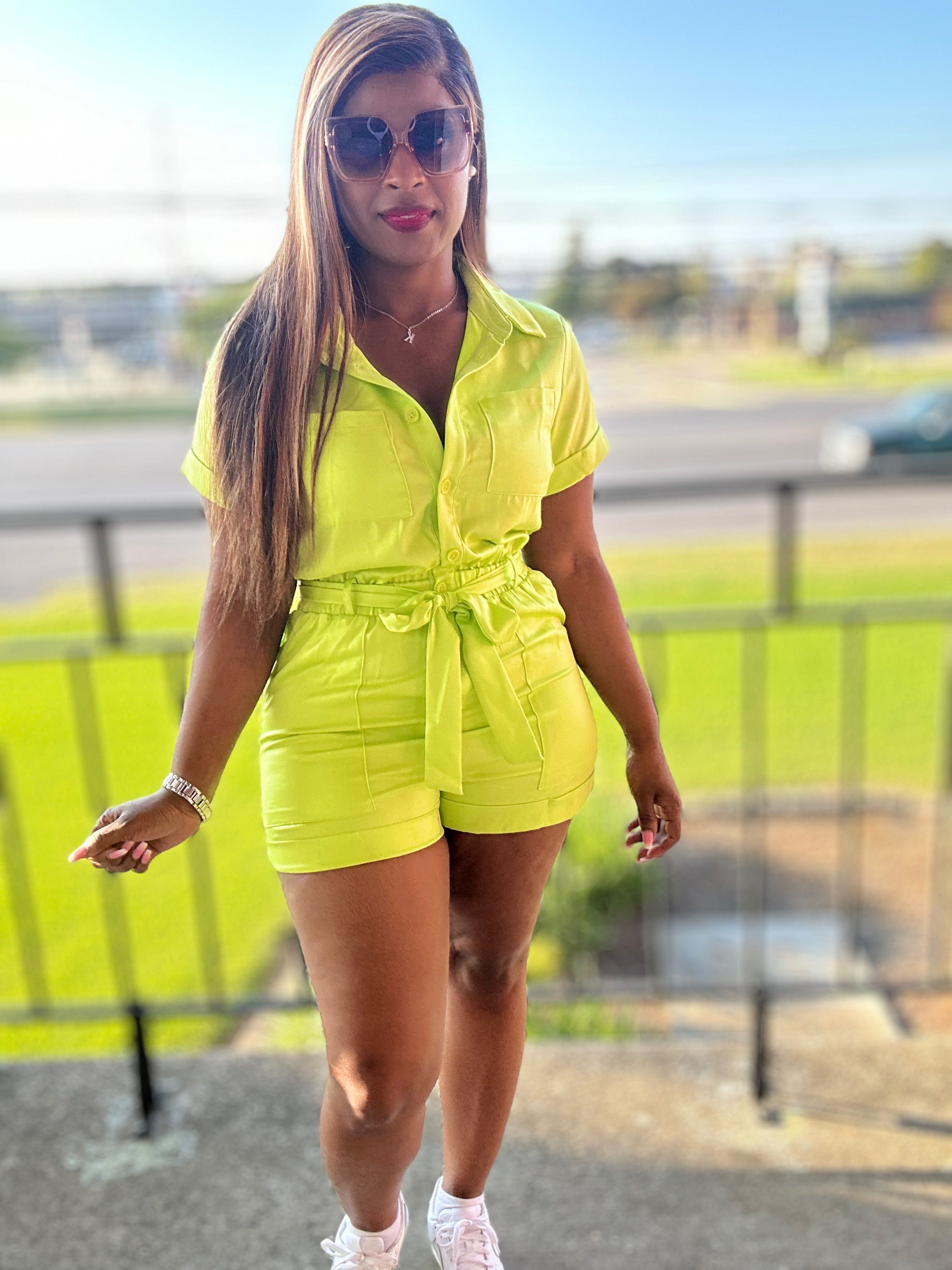 Bright on Point Romper (Lime)