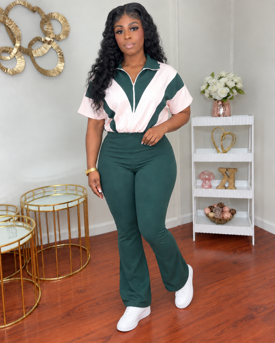 New Mood Jumpsuit (Hunter Green/Powder Blush)